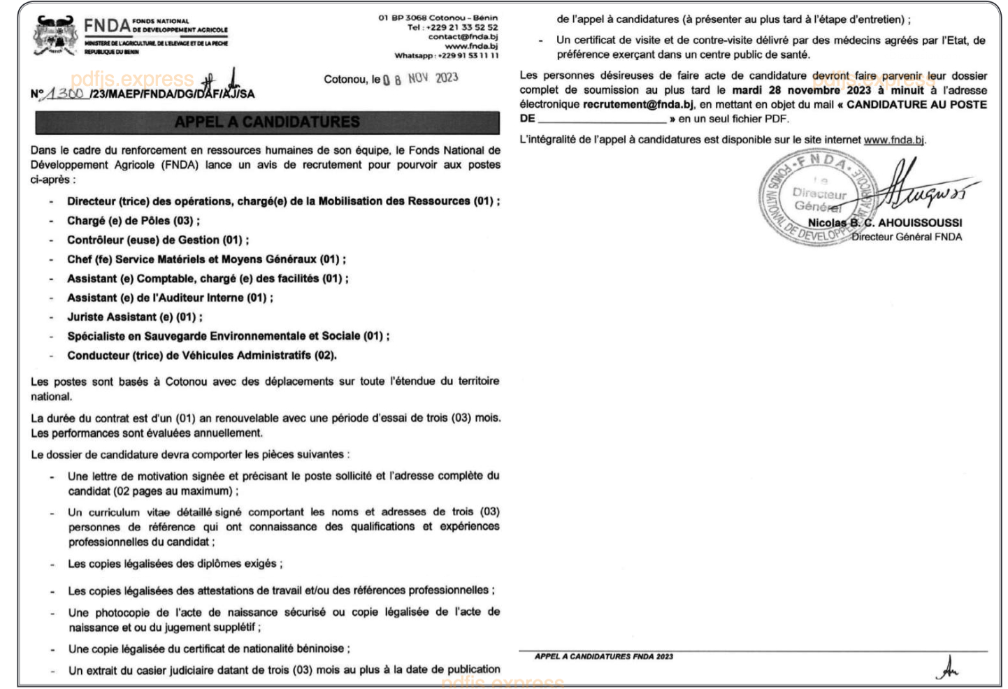 Recrutement de 01 Directeur (trice) des opérations et 10 autres postes